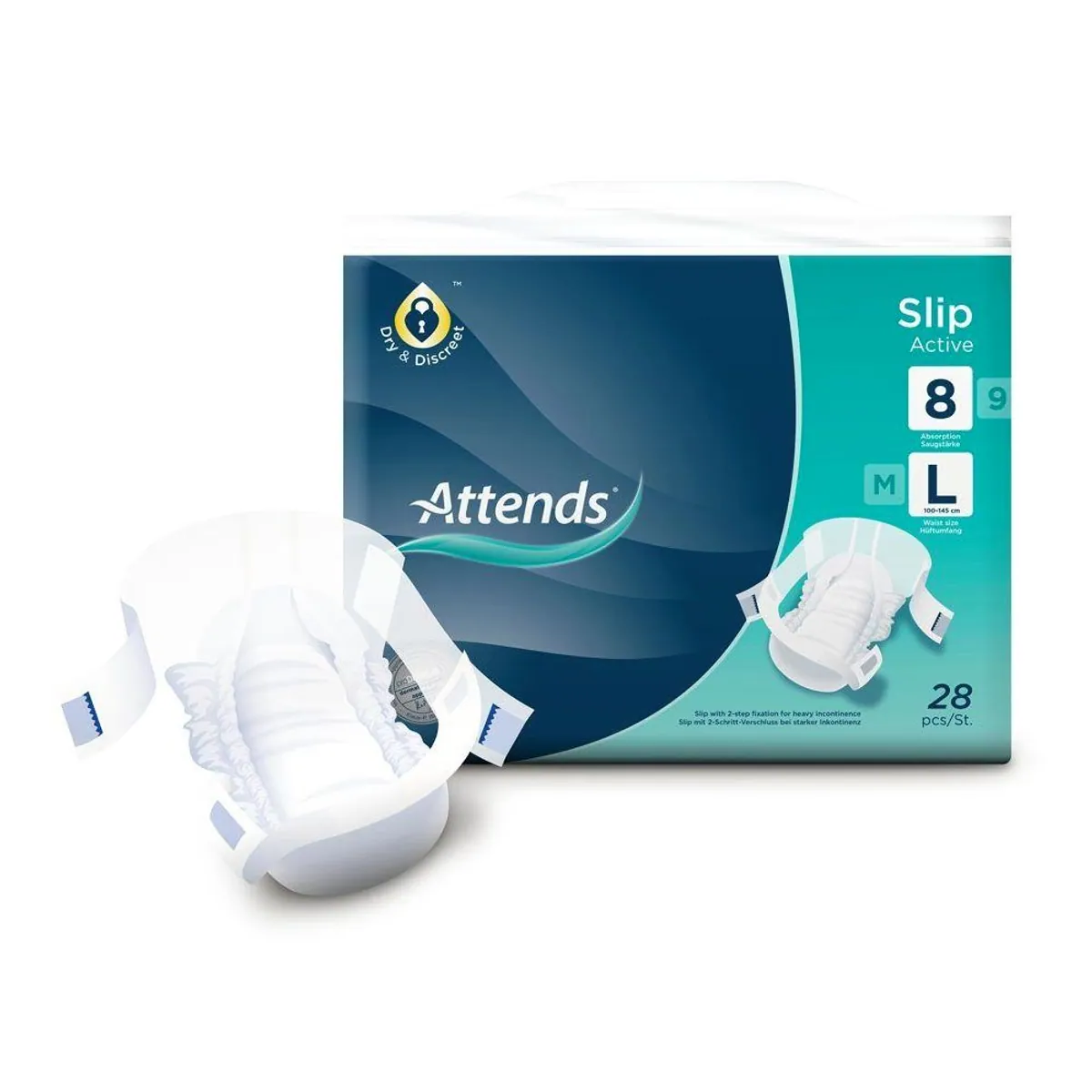 Attends Slip Active 8 Large, anatomische Form, hohe Saugkraft, Odour Protection