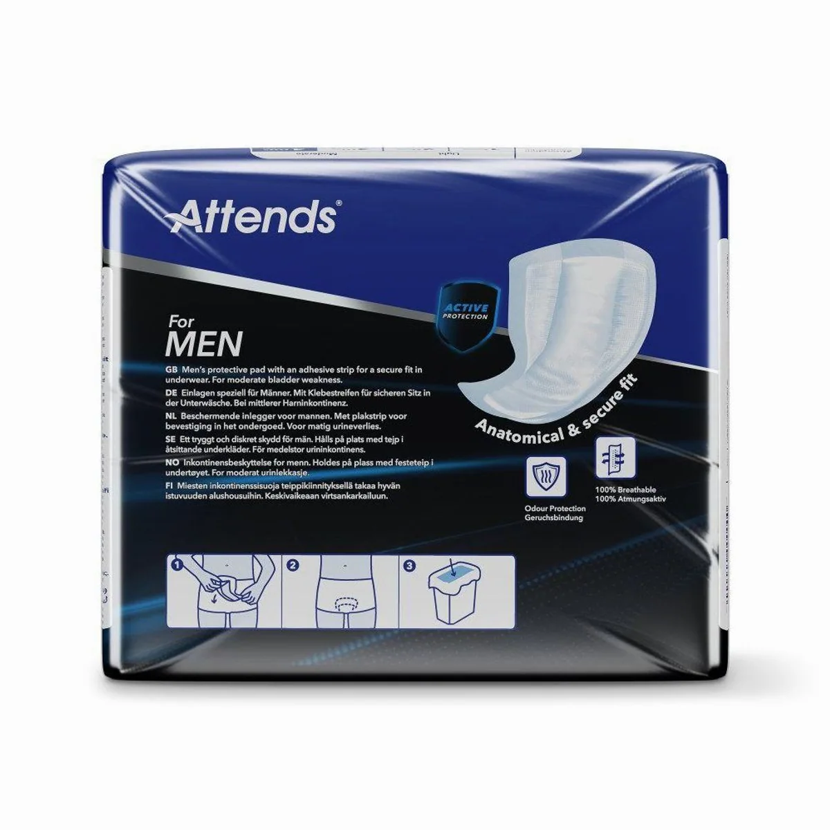 Attends For Men 4 Protective Shield, anatomisch geformt, hohe Saugkraft, diskret und komfortabel 3