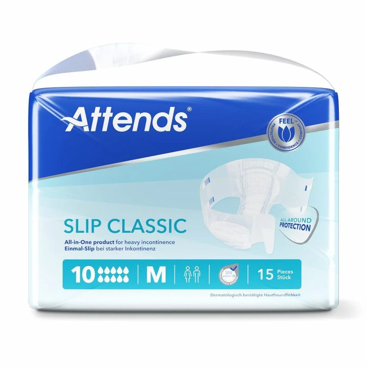 Attends Slip Classic 10 M, sehr hohe Saugfähigkeit, atmungsaktive Seitenflügel, Nässeindikator 2