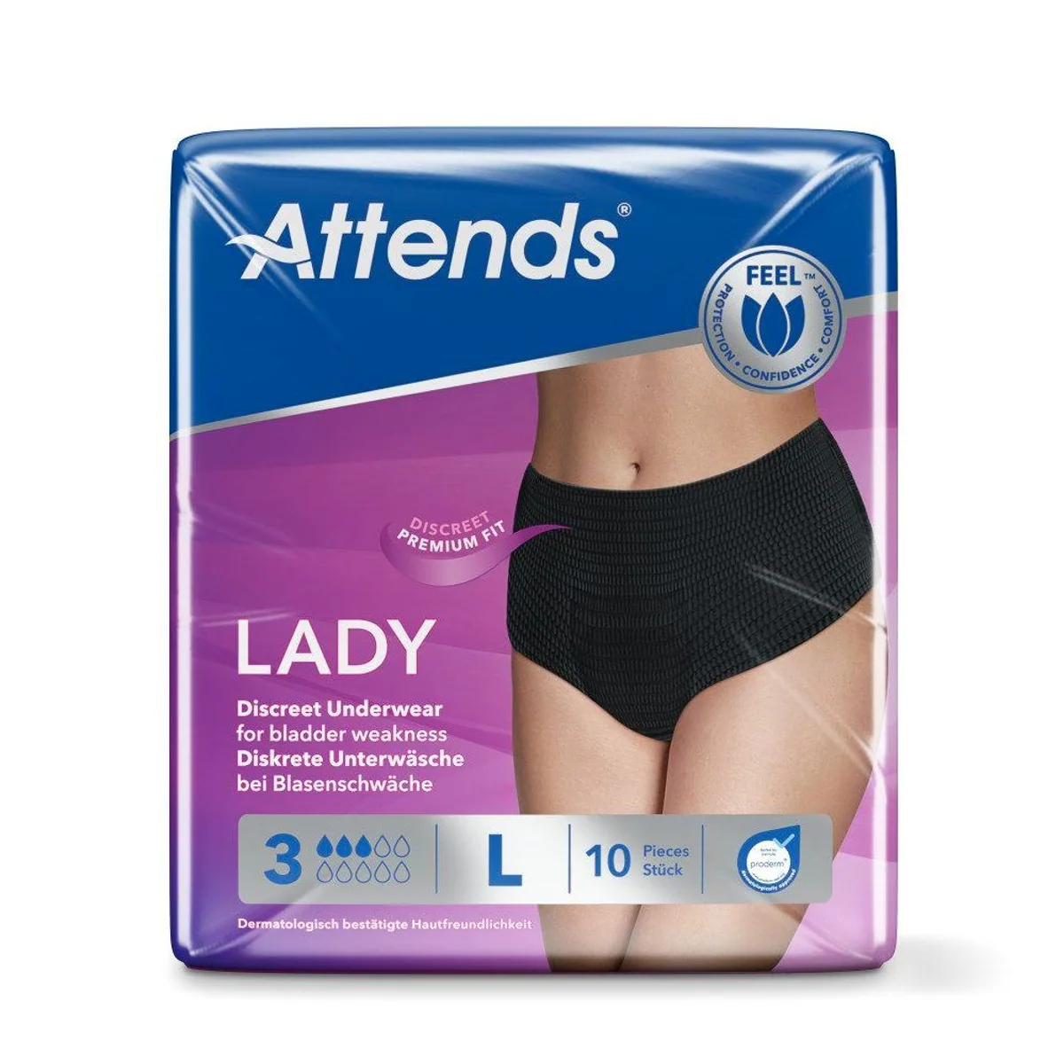 Attends Lady Discreet Underwear, seidig weich, diskret und saugfähig — Größe L 2