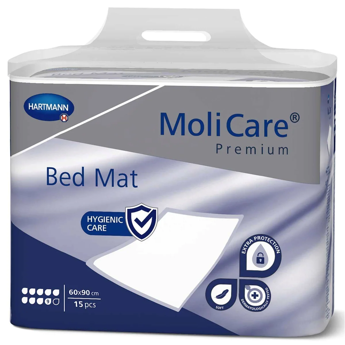 MoliCare Premium Bed Mat 9 Tropfen, hohe Saugstärke, flüssigkeitsundurchlässige Rückseite, 60x90 cm