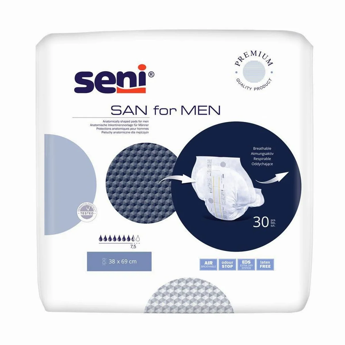 Seni San for Men Inkontinenzvorlagen, anatomisch geformt, hohe Saugstärke