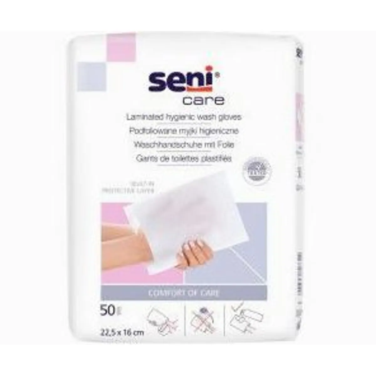 Seni Care Waschhandschuhe, sanfte Reinigung, praktische Folie — 50 Stück 2