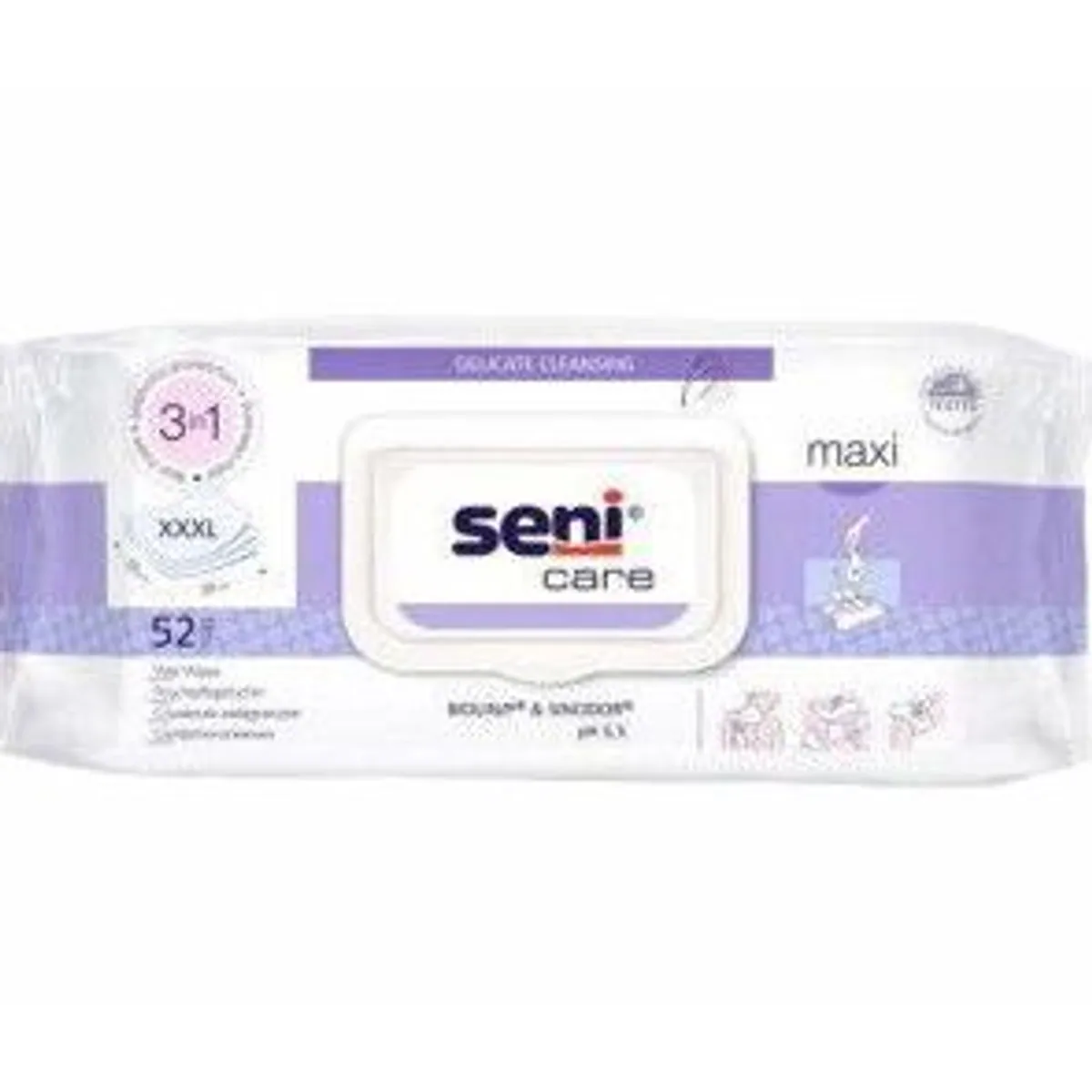 Seni Care Maxi Feuchttücher, sanfte Reinigung, hautfreundlich, praktische Größe — 52 Stück 2