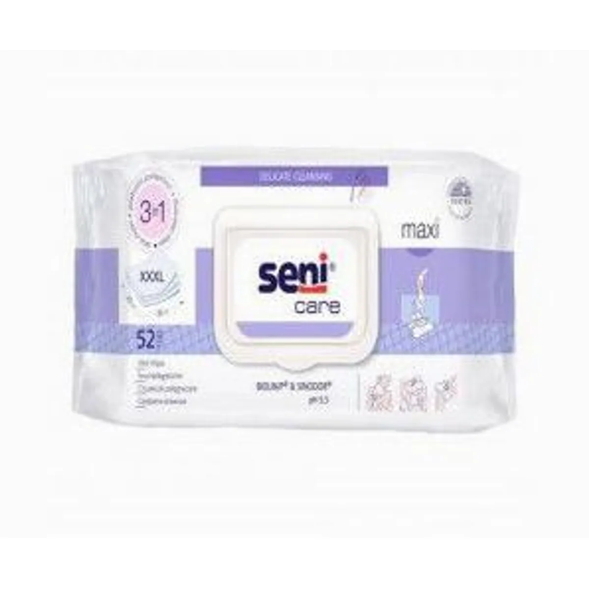 Seni Care Maxi Feuchttücher, sanfte Reinigung, hautfreundlich, praktische Größe — 52 Stück 5